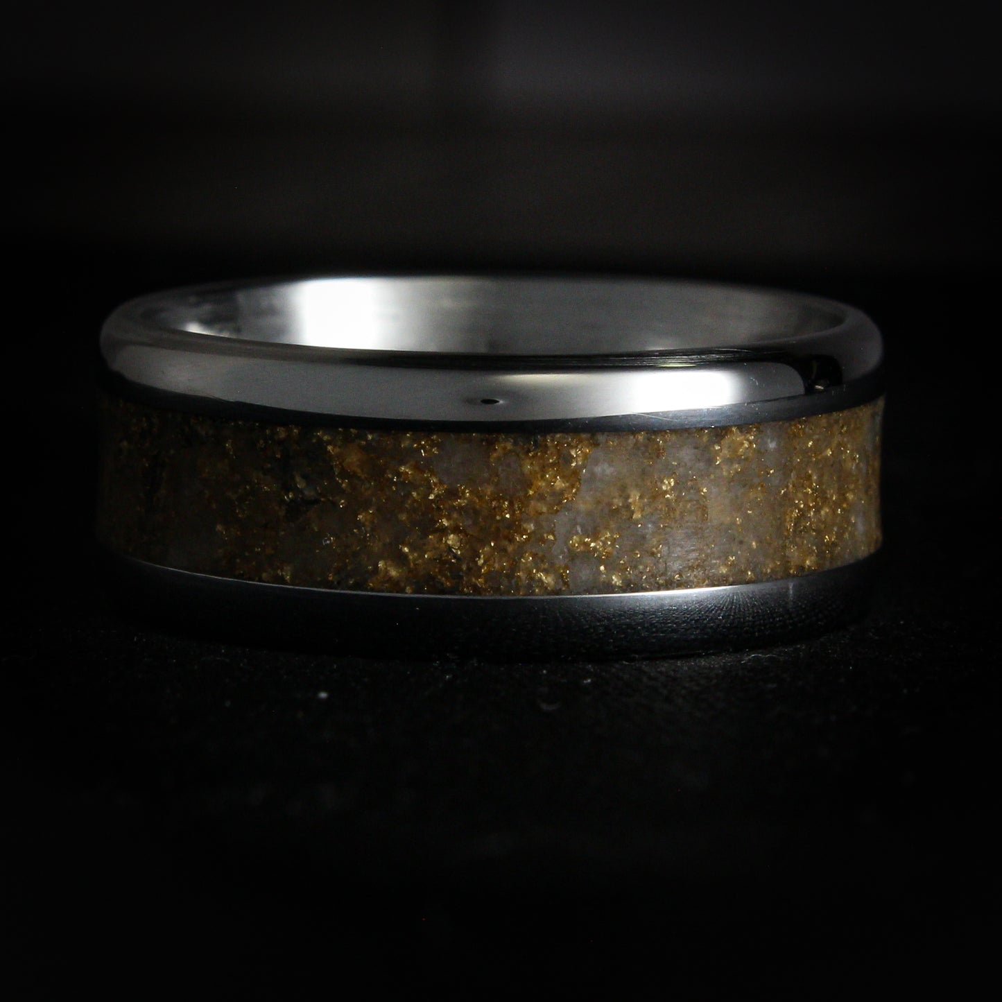 Stainless steel ring with marble and gold inlay